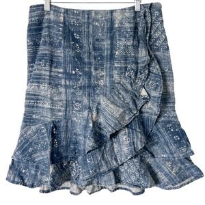 LRL‎ Lauren Jeans Co. Ralph Lauren Blue White Ruffle Faux Wrap Skirt Size 10